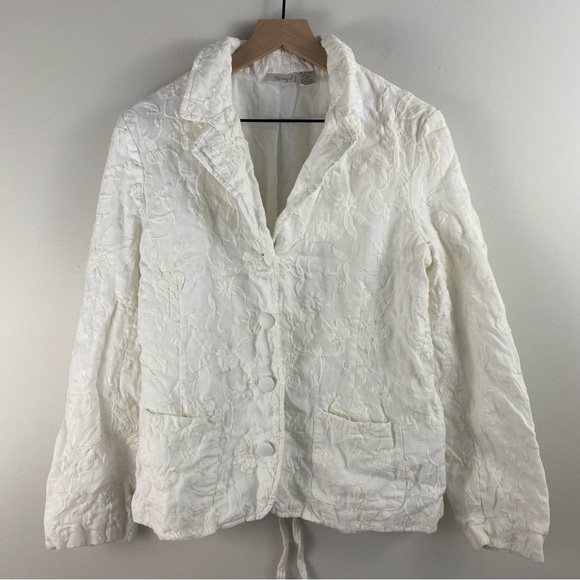 Spiegel Vintage White Embroidered Linen-Blend Blazer - Picture 1 of 14